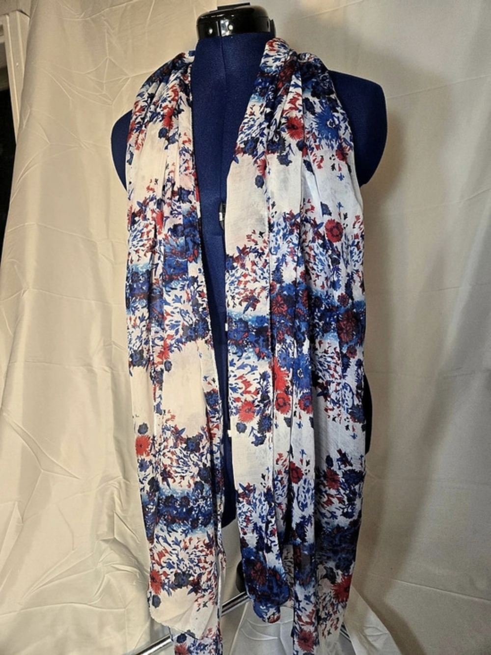 Floral Scarf in White & Blue Like New